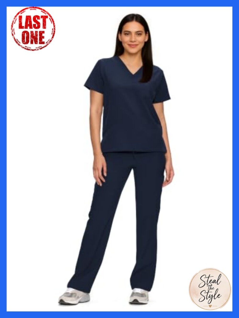 Women's Medical Scrub Set V-Neck Top & Straight Leg Pants 11 Pockets